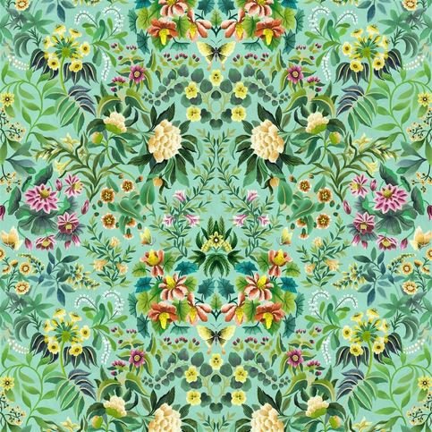 Ikebana Damask Aqua Fabric by Designers Guild 