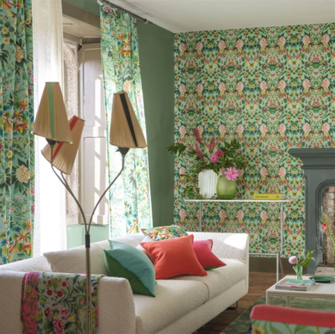 Ikebana Damask Aqua Fabric by Designers Guild 