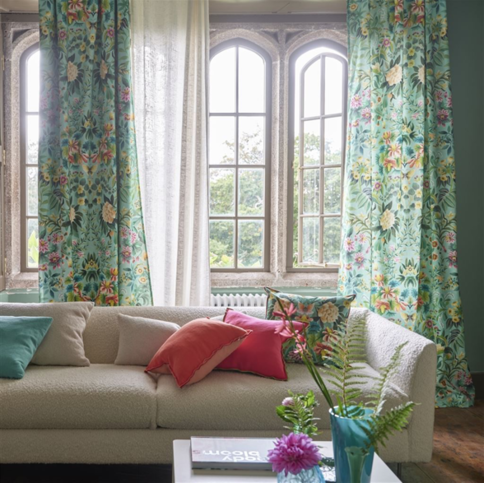 Ikebana Damask Aqua Fabric by Designers Guild 