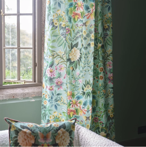 Ikebana Damask Aqua Fabric by Designers Guild 