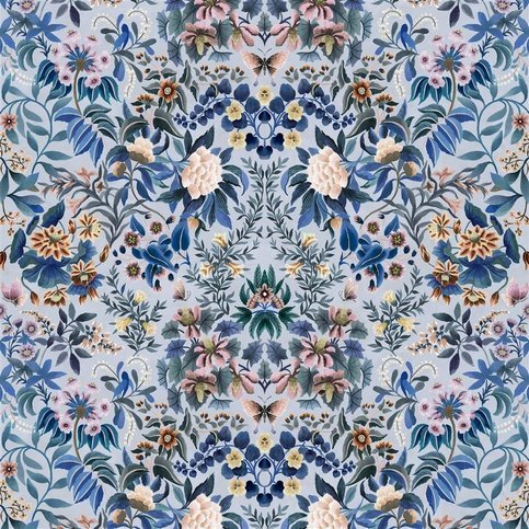 Ikebana Damask Slate Blue Fabric by Designers Guild 