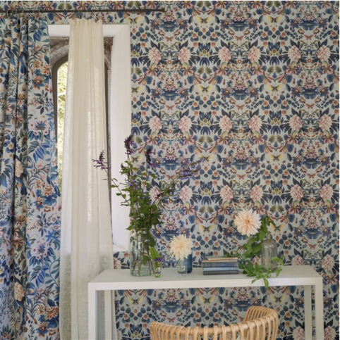 Ikebana Damask Slate Blue Fabric by Designers Guild 