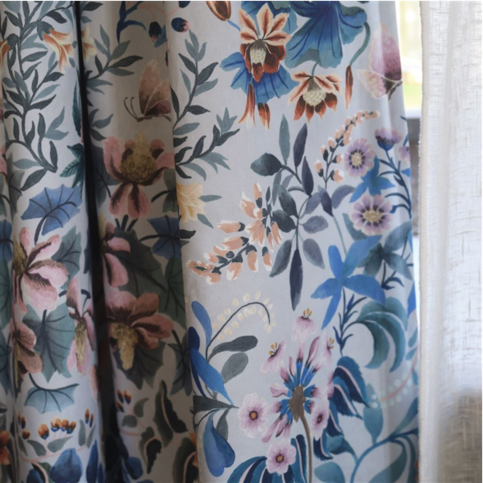 Ikebana Damask Slate Blue Fabric by Designers Guild 