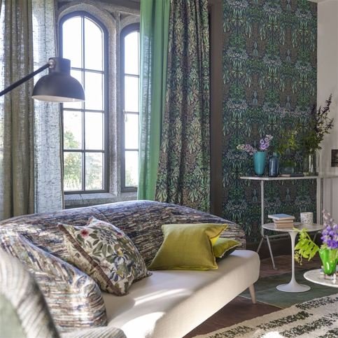 Karakusa Velvet Midnight Fabric by Designers Guild 