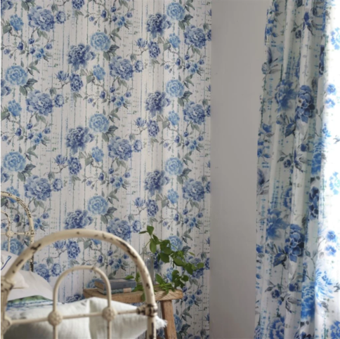 Kyoto Flower Indigo Fabric by Designers Guild 