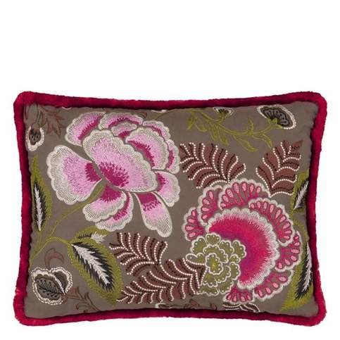 Rose De Damas Embroidered Cranberry Cushion by Designers Guild