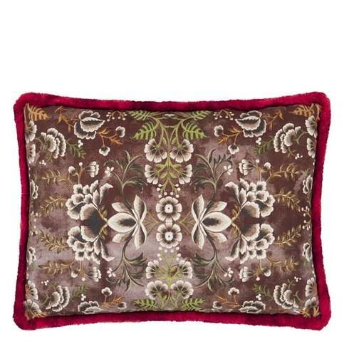 Rose De Damas Embroidered Cranberry Cushion by Designers Guild