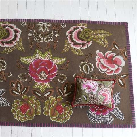Rose De Damas Embroidered Cranberry Cushion by Designers Guild