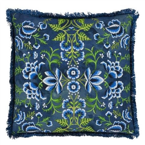 Rose De Damas Embroidered Indigo Cushion by Designers Guild