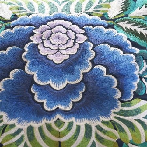 Rose De Damas Embroidered Indigo Cushion by Designers Guild