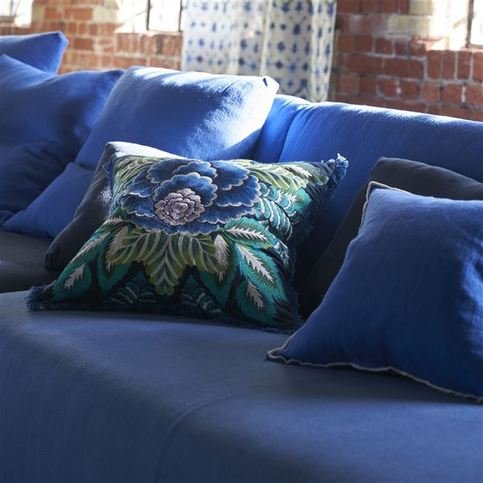 Rose De Damas Embroidered Indigo Cushion by Designers Guild