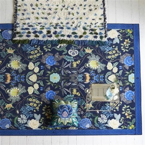 Rose De Damas Embroidered Indigo Cushion by Designers Guild