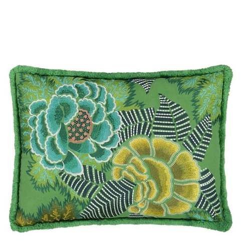 Rose De Damas Embroidered Jade Cushion by Designers Guild