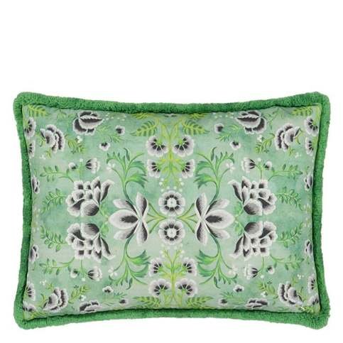 Rose De Damas Embroidered Jade Cushion by Designers Guild