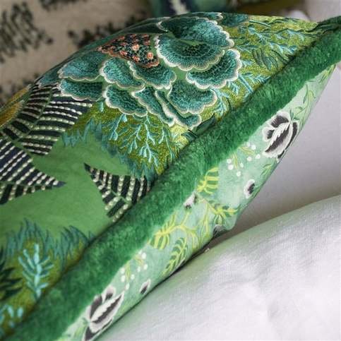 Rose De Damas Embroidered Jade Cushion by Designers Guild