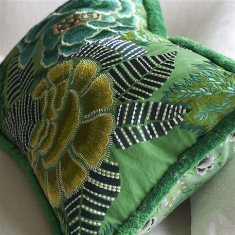 Rose De Damas Embroidered Jade Cushion by Designers Guild