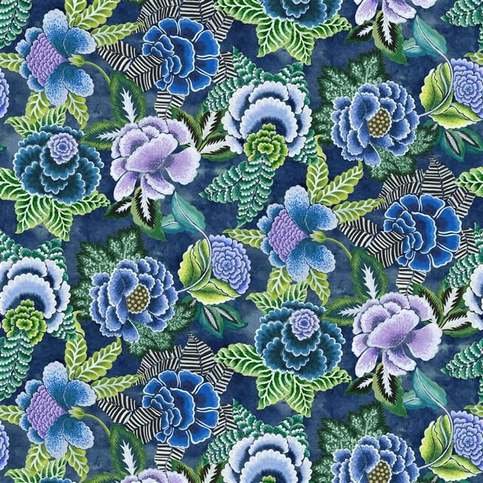 Rose De Damas Velours Indigo Fabric by Designers Guild 