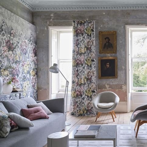 Tapestry Flower Platinum Fabric by Designers Guild 