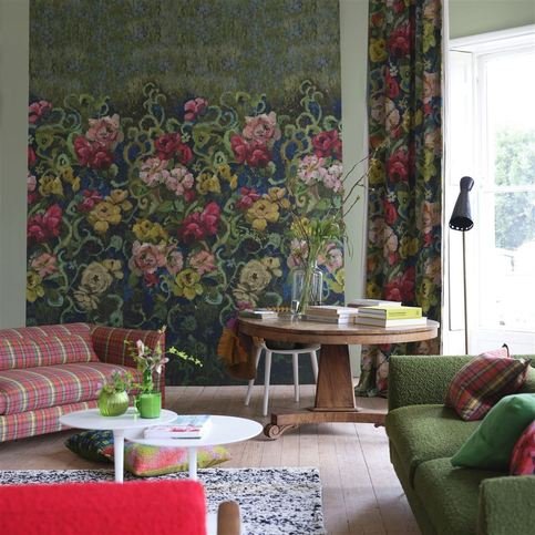 Tapestry Flower Vintage Green Fabric by Designers Guild 