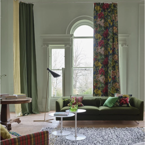 Tapestry Flower Vintage Green Fabric by Designers Guild 