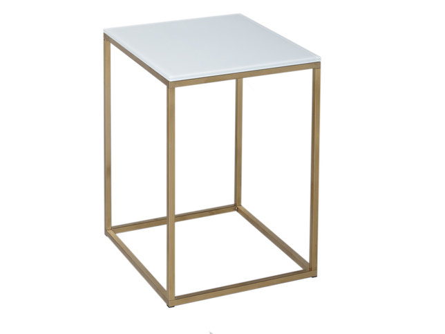 Kensal White and Brass Square Side Table by Gillmore Space