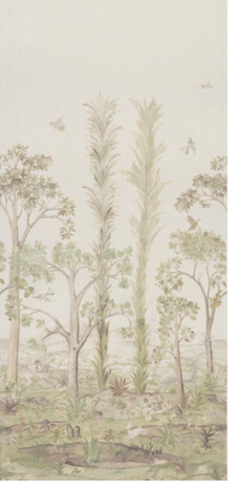 Tall Trees Printed Panel Soft Green Fabric by GP & J Baker X Kit Kemp