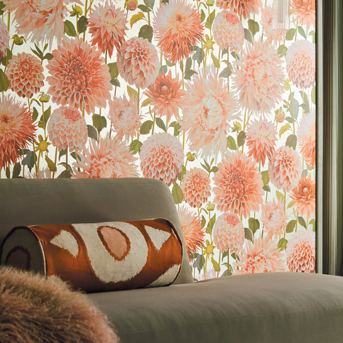 Dahlia Coral/Fig Leaf/Gilver Wallcovering by Harlequin