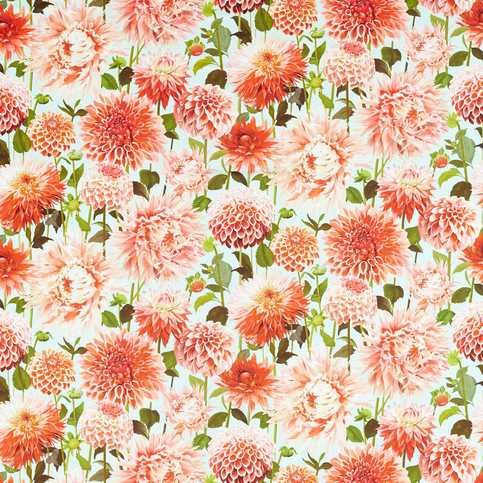 Dahlia Coral/Fig Leaf/Sky Fabric by Harlequin