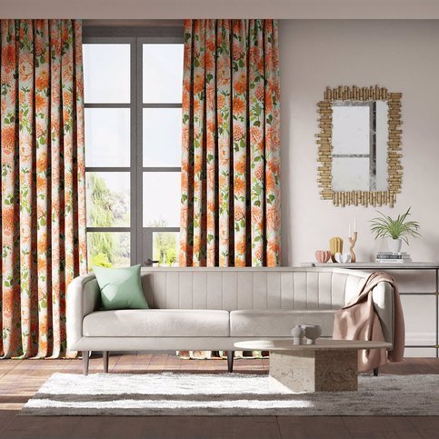 Dahlia Coral/Fig Leaf/Sky Fabric by Harlequin