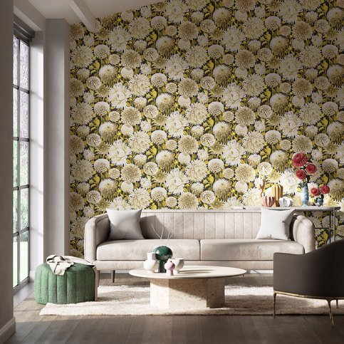 Dahlia Fig Blossom/Nectar/Black Earth Wallcovering by Harlequin