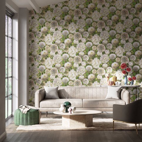 Dahlia Sail Cloth/Meadow/Gilver Wallcovering by Harlequin