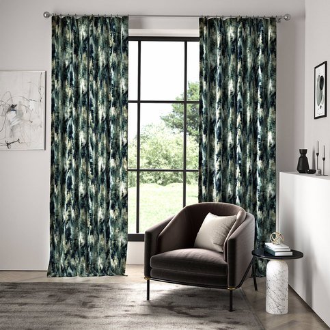 Distortion Adriatic/Ink/Parchment Fabric by Harlequin
