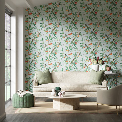Ella Sky/Fig Leaf/ Nectarine Wallcovering by Harlequin