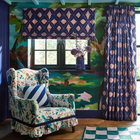 Garden Terrace Lapis/Rose Fabric by Harlequin X Sophie Robinson