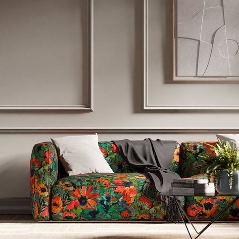 Helianthus Vermillion/Harissa/Fig Leaf Fabric by Harlequin