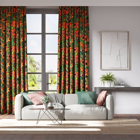 Helianthus Vermillion/Harissa/Fig Leaf Fabric by Harlequin