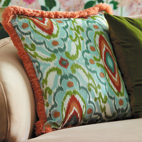 Ixora Sky/Cascade/Vermillion Fabric by Harlequin