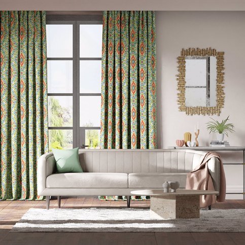 Ixora Sky/Cascade/Vermillion Fabric by Harlequin