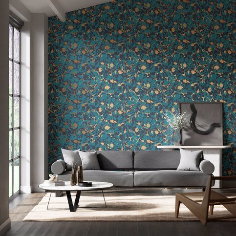 Marble Azurite/ Copper/Japanese Ink Wallcovering by Harlequin