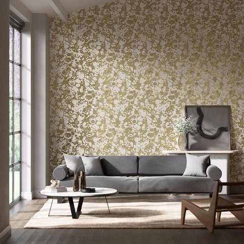Marble Incense/Soft Focus/Gold Wallcovering by Harlequin