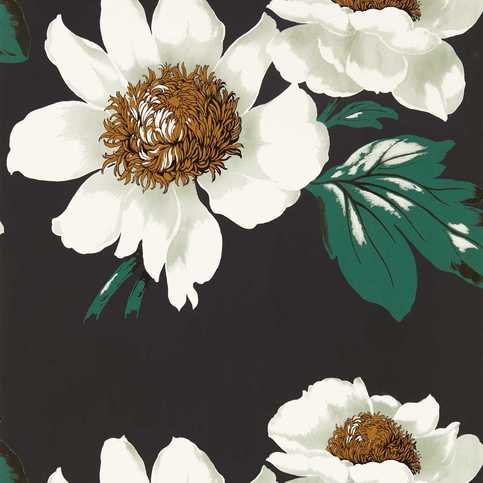 Paeonia Black Earth/Fig Leaf/ Gold Wallcovering by Harlequin