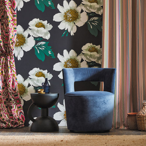 Paeonia Black Earth/Fig Leaf/ Gold Wallcovering by Harlequin