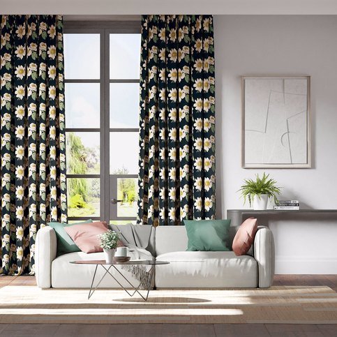 Paeonia Black Earth/Fig Leaf/Nectar Fabric by Harlequin