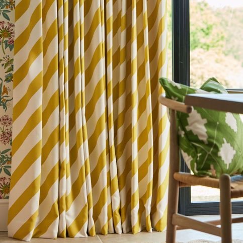 Paper Straw Stripe Citrine Fabric by Harlequin X Sophie Robinson