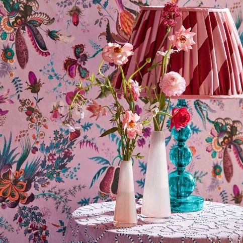 Paper Straw Stripe Ruby/Rose Fabric by Harlequin X Sophie Robinson