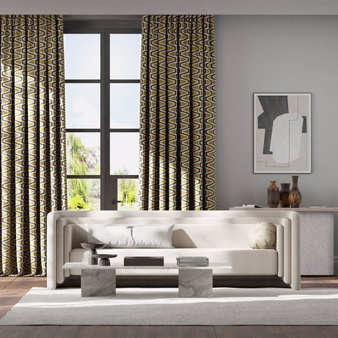 Perception Dijon/Black Earth/New Beginnings Fabric by Harlequin
