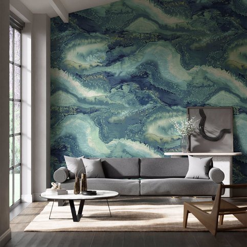 Reflected Obsidian Azurite Wallcovering by Harlequin