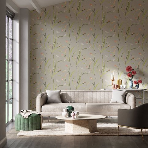Saona Coral/Silver Wallcovering by Harlequin