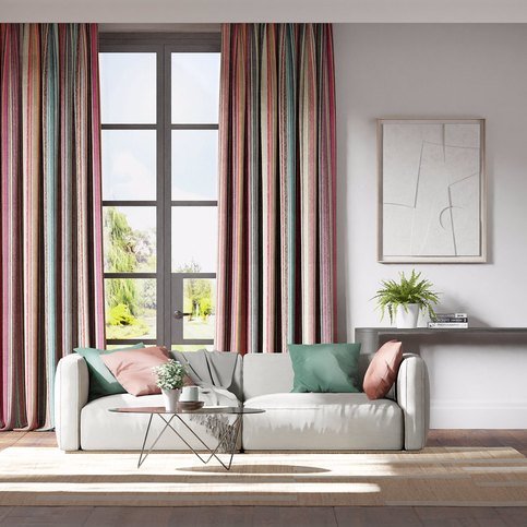 Spectro Stripe Cerise / Marine / Coral Fabric by Harlequin