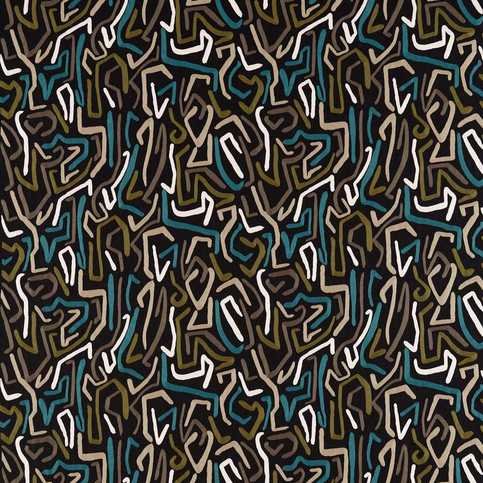 Synchronic Black Earth/Bleached Coral/Moss Fabric by Harlequin